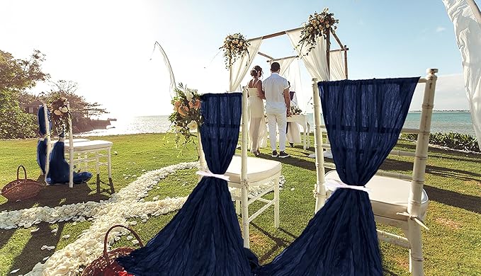 50 PCS Cheesecloth Chair Sashes, Bows Designed ChairSashes, 15.7x70 inch Chair Sashes for Aisle Decorations Universal Chairs Cover Decoration for Wedding Reception Party Banquet (Navy Blue)