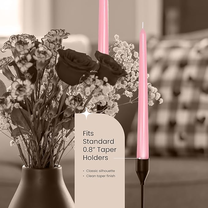Leor & Lair Light Pink Taper Candles - 4 Pack 10" Pink Candlesticks - Unscented Blush Candles for Weddings, Mother’s Day, Baby Showers, Dinner Table & Holiday Decor