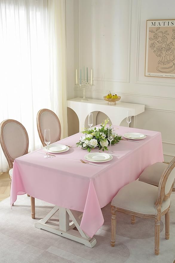Craft And Party Pink Rectangle Tablecloth, 60 x 84 Inch, Washable Polyester Fabric for Home, Party, Wedding or Restaurant Use