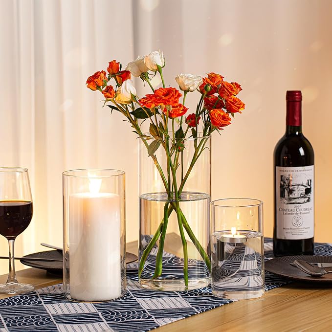 PHOSPHOR Hurricand Candle Holder 12 PCS, Glass Pillar Candle Holder, Clear Glass Cylinder Candleholder Glass Cylinder Vase for Centerpieces Wedding Party Decoration