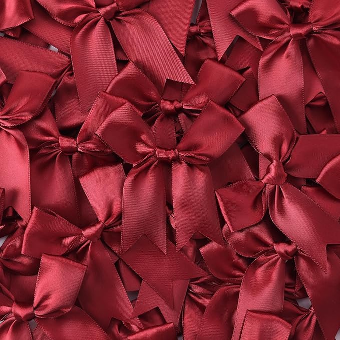 Feluwi Burgundy Gift Wrap Bows (50 Pcs) - 3.3 Inch Elegant Plastic-Free Bows for Christmas Gifts, Birthday Presents, Wedding Friendly Party Supplies, Baby Shower, Gift Bags Decorative Accessories