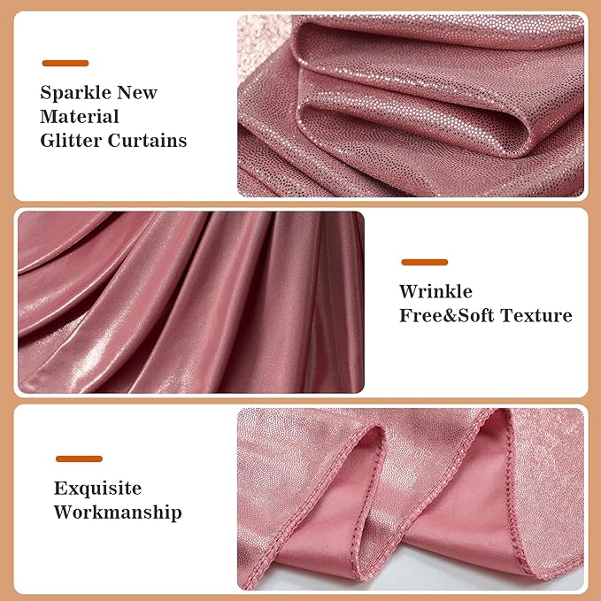 10x10ft Thick Rose Gold Glitter Backdrop Curtain Panels for Parties, Wrinkle Free Sequin Sparking Photo Backdrop Drapes, 2 Panels 5x10ft Shimmer Back Drop Cloth for Wedding Birthday Photography