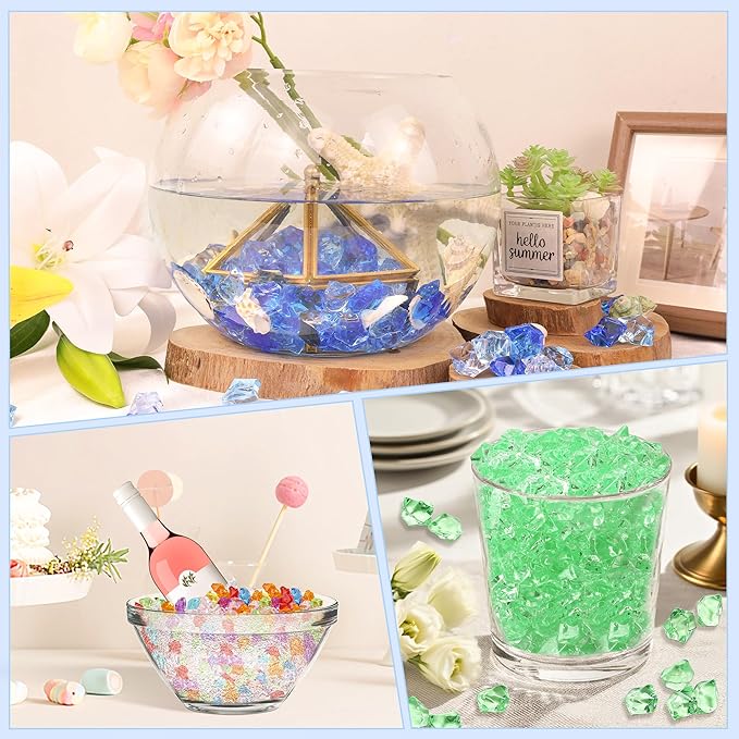 LAIDANLA 500PCS Aqua Blue Acrylic Gems Vase Fillers Fake Ice Cubes Plastic Diamonds Fake Crushed Rocks for Centerpiece DIY Party Wedding Decoration Accessories Table Scatter Prop