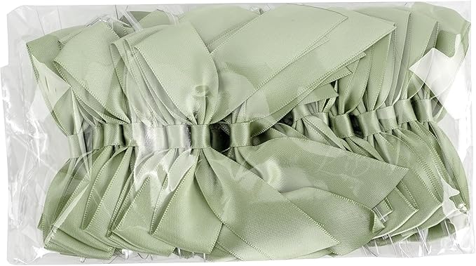 3.5" Sage Green Bow Satin Pre-Tied Bows for Gift Wrapping, Small Bows for Crafts, Premade Bows, Candy Apple Bows, Twist Tie Bows for Cake Decorating, Party Favor, Wedding Decoration-36 Counts