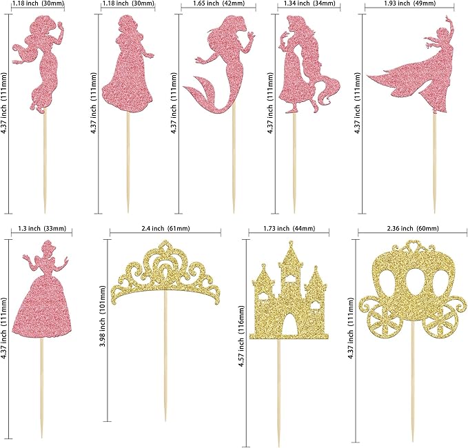 Gyufise 36Pcs Princess Cupcake Toppers Crown Castle Girl Cake Toppers Decorations Birthday Fruits Picks for Princess Girl Babyshower Theme Party Decoration