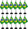 12 Pack Brazil Desk Flags, Brazilian Desktop Flag, Small Miniature Office Flags with 12" Black Pole and Black Base, Offices, Classroom, Home, Festival Decoration (Brazil)