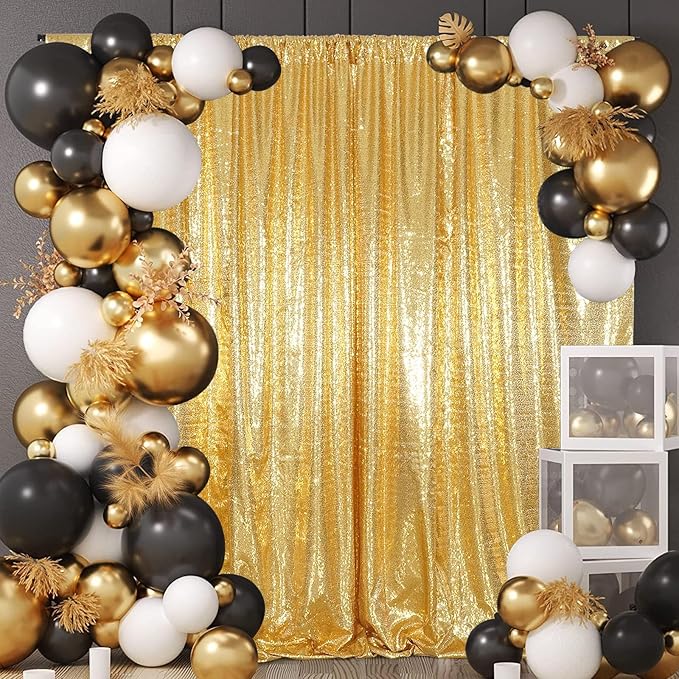 Gold Sequin Backdrop 8FTx8FT NO See-Through Photobooth Backdrop Curtains for Birthday, Party, Wedding Decoration