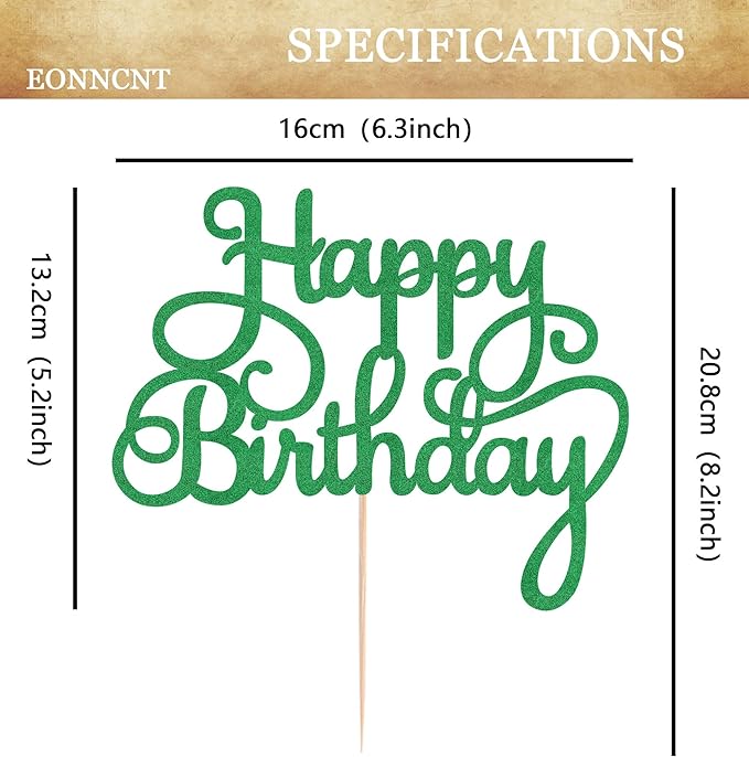 Happy Birthday Cake Topper - Green Glitter Birthday Party Cake Decoration Supplies - Happy Birthday Cake Decor, for Anniversary/Birthday Party Supplies Photo Booth Props