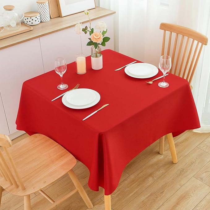2 Pack Square Table Cloth 52X52 Inch Red Washable Fabric Tablecloth Polyester Solid Dining Table Cover for Birthday Party Dinner Holiday Outdoor Indoor