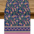 Colorful Paisley Floral Table Runner, Vintage Pink Purple Flowers Green Plants Leaves Print Table Runner for Kitchen Dining Table Indoor Outdoor Home Party, 13x36inch