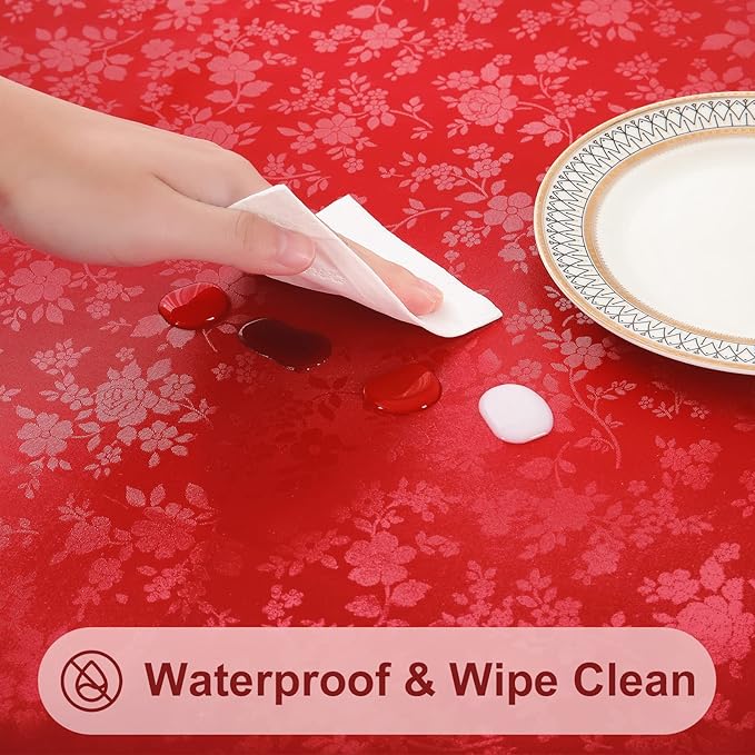 Smiry Round Table Cloth, Waterproof Heavy Duty Vinyl Tablecloths, Wipeable Washable Table Cover for Kitchen and Dining Room (Red, 60" Round)