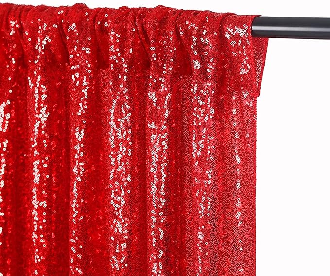 JYFLZQ Red Sequin Backdrop Curtains 2ft x 8ft 4 Panel Glitter Photo Booth Backdrops Sparkly Photography Background Drapes for Parties Wedding Bridal Showers