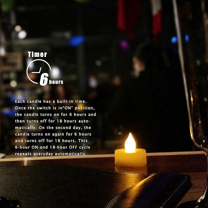 6 Flameless Votive Tealight Candles with 6-hour Daily Cycle Time Flickering Battery Operated Electric Electronic LED Tea Lights, Christmas Décor Xmas Lighting Wedding Party Decorations Batteries Incl.