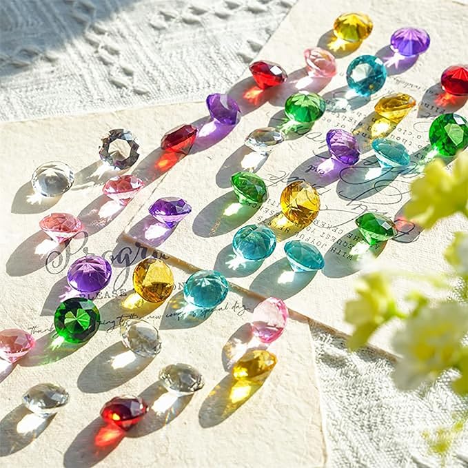 280Pcs Fake Diamonds for Wedding Centerpieces Multicolor Vase Fillers Acrylic Crystal Gems Rhinestone Ribbon for Wedding Birthday Party Cake Decor Vase Fillers Table Scatters DIY Crafts