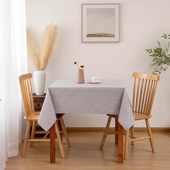 Hiasan Faux Linen Square Tablecloth - Wrinkle and Stain Resistant Washable Table Cloth for Kitchen Dining Room Holiday Table Cover for Party Dinner, Stone, 70 x 70 Inch