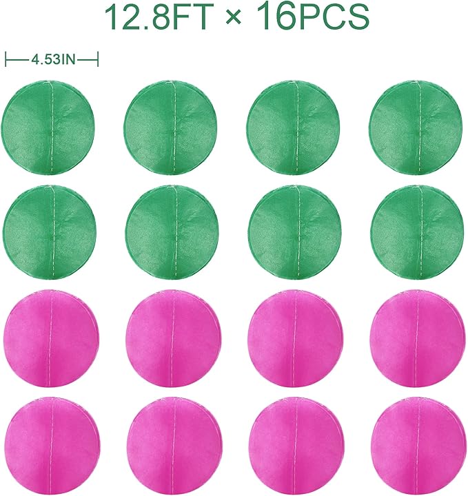 205 Ft Hot Pink and Green Party Decorations Circle Dot Backdrop Garland Tissue Paper Polka Dots Hanging Streamer for Witches Theme Birthday Baby Shower Bachelorette Wedding Engagement Party Supplies