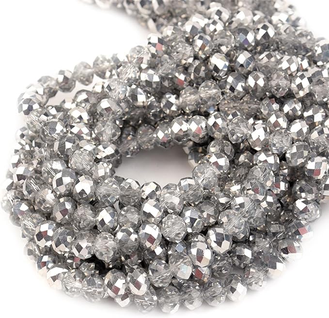 460Pcs 8mm Crystal Glass Beads for Jewelry Making Beads for Bracelets Necklace Pendants Making Supplies(Gray)