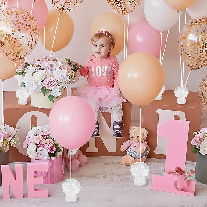 24 PCS Balloon Weights Metallic Anchor, Balloon Holder Heavy Weights with 1 Roll Iridescent Crimped Ribbon for Balloons Table Party Favor Birthday Decor(White)