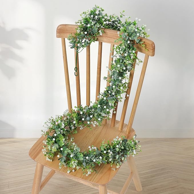 SOMYTING Artificial Eucalyptus Garland 2 Packs 6Ft Faux Eucalyptus Garlands Eucalyptus Leaves Table Greenery Garland Wreath Vines Artificial Vine Plants for Wedding Backdrop Arch Party Decor (2PCS)