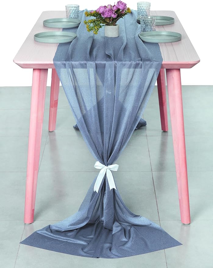 MDS Halloween Chiffon Table Runner - 25 Pack, 29 x 170 Inches, 14ft Each - Sheer Spooky Table Runners for Haunted House Parties, Trick-or-Treat Tables, Witchy Décor, Wedding & Events - Dusty Blue