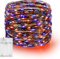 Dazzle Bright Halloween Fairy String Lights, 20FT 60 LED Copper Wire Battery Operated Waterproof Lights, Halloween Decorations for Indoor Home Outdoor Patio Yard Party Decor (Purple and Orange)