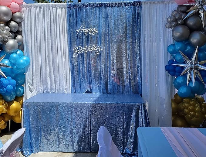 Poise3EHome 2Pcs 3Ft x 8Ft Baby Blue Sequin Backdrop Curtain, Glitter Photography Background, Sequence Xmas Thanksgiving Backdrop for Wedding Party Holiday Festival Decor
