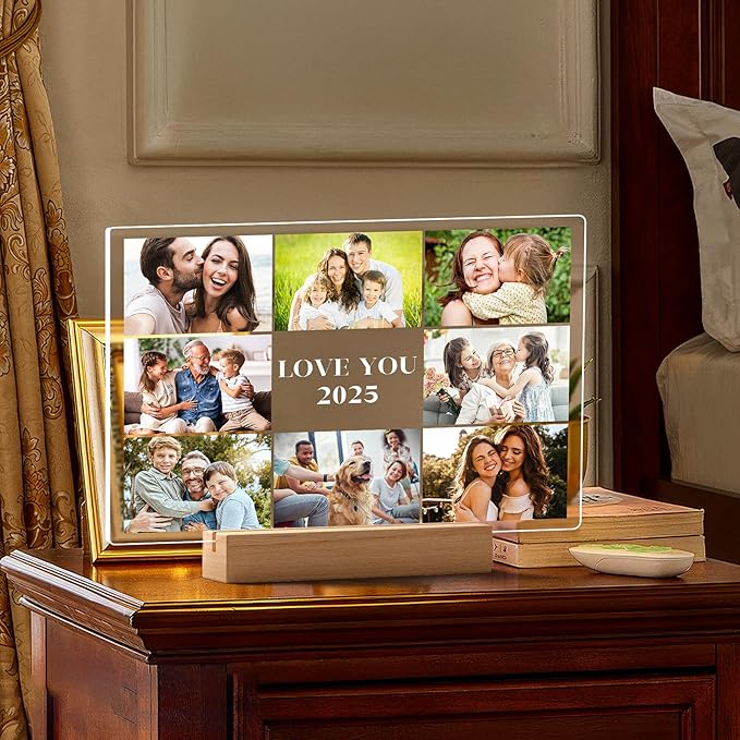 Custom Picture Frames with Photos, Personalized Photo Frame with Night Light, Customized Picture Frame, Personalized Birthday Photo Gifts for Women Men Mom Dad Grandma Grandpa Baby Kid Family Friends