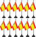 12 Pack Spain Desk Flag Set, Spanish Table Office Flag, Small Miniature Desktop Flag With Black Pole and Black Base, Classroom, Offices Meeting Desk Decoration (Spain)