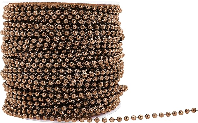 Mandala Crafts 4mm Faux Brown Pearl Beads Roll - 44 Yards Strand of Fake Pearls Chain Garlands Spool String for Christmas Tree, Wedding, Party, Vases, DIY Decoration