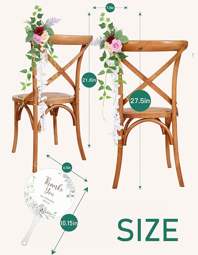 Wedding Aisle Decorations Set of 10 Chair Back Flowers Floral Pew Wedding Decorations for Ceremony with Chiffon Ribbons Fall Decor