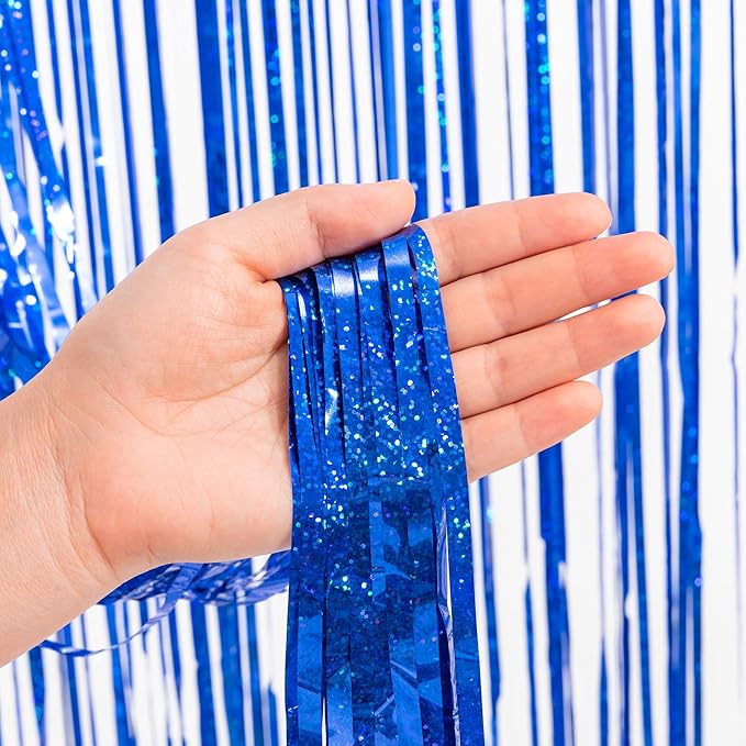 Dark Blue Tinsel Backdrop Streamers - GREATRIL Party Streamers Backdrop Foil Fringe Curtains for Birthdays Royal Boys Men Decorations - 1m x 2.5m - Pack of 2