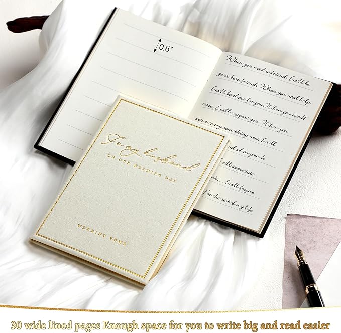 2 Pcs Wedding Vow Books His and Her to Husband Wife Wedding Must Have Registry Ideas Gold Foil Lined Page Premium Engagement Gift for Guest Groom Newly Engaged Couple(Black-White)