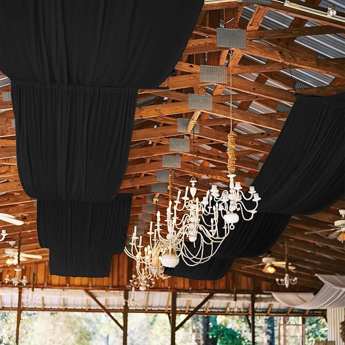 6 Panels Black Ceiling Drapes for Wedding, 5ftx10ft Ceiling Drapes Cheesecloth Sheer Fabric Curtain Wedding Arch Draping Fabric Romantic Ceilings Decorations for Weddings Party Ceremony Stage