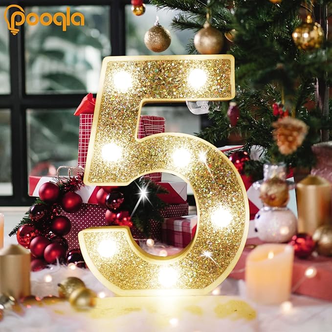 Pooqla Marquee Light up Numbers, Lighted Numbers for 9th Birthday Decorations, Night Light Battery Powered for Silver Party Decorations, Gift for Boys Girls Christmas Wedding Home Room Decoration