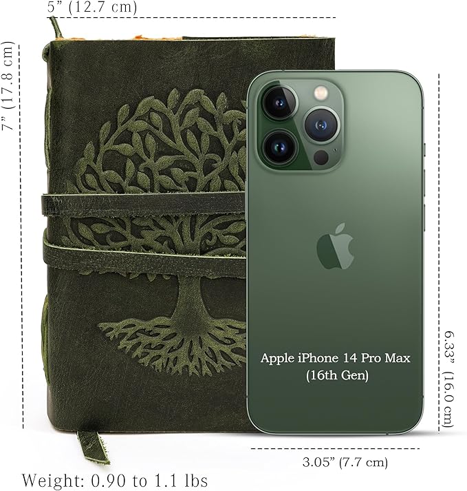 LUXEORIA Tree Of Life Leather Journal for Women and Men, Handcrafted Leather Journal for Writing Womens, Sketchbook, Travel Diary with Unlined Deckle Paper, Dark Green 5x7
