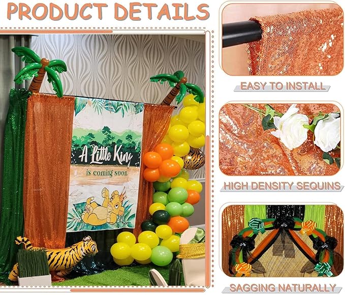 Orange Sequin Backdrop Curtains 2 Panels 2FTx8FT Glitter Orange Photo Backdrop Party Wedding Baby Shower Curtain Sparkle Photography Background