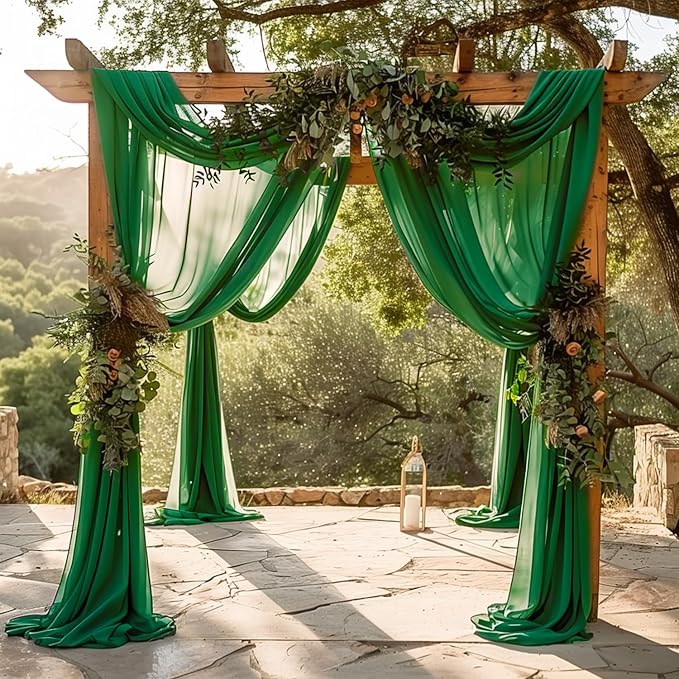 Wokceer Emerald Green Wedding Arch Draping Fabric Backdrop 4 Panels 28.7" X 20FT Sheer Drapes Fabric for Wedding Arbor Ceremony Party