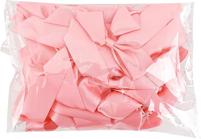 3.5" Pink Bow Satin Pre-Tied Bows for Gift Wrapping, Small Bows for Crafts, Premade Bows, Candy Apple Bows, Twist Tie Bows for Cake Decorating, Party Favor, Wedding Decoration-36 Counts