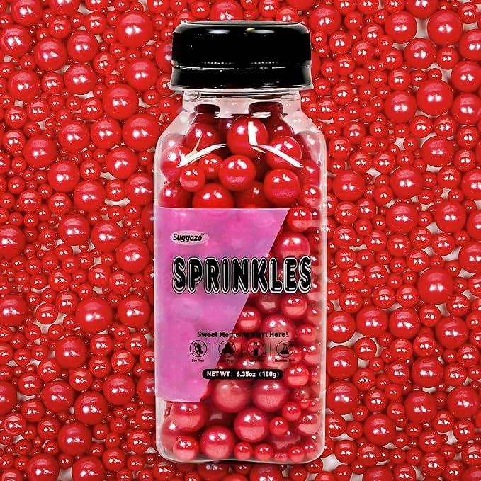 Edible Red Pearl Sprinkles, Red Pearls for Cake Decorating, Mix Size, Baking Edible Cake Decorations & Cupcake Toppers, Cookie Decoration, Wedding Party Chirstmas Supplies, 180g/6.35oz