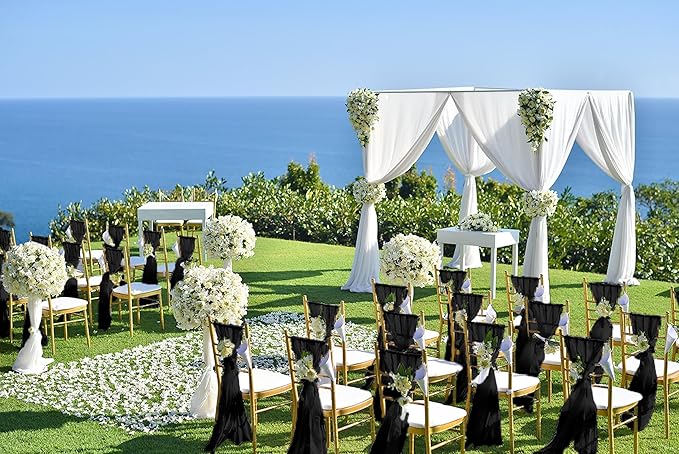 50 PCS Cheesecloth Chair Sashes, Bows Designed ChairSashes, 15.7x108 inch Chair Sashes for Aisle Decorations Universal Chairs Cover Decoration for Wedding Reception Party Banquet (Black)