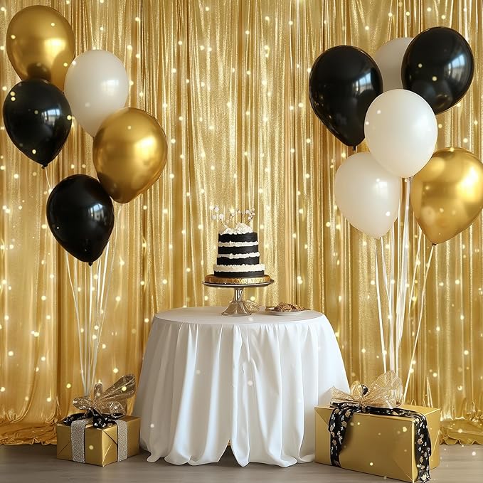 10x12ft Gold Sequin Backdrop Curtain Panels for Parties, Wrinkle Free Glitter Photo Backdrop Drapes 2 Panels 5x12FT Shimmer Back Drop Cloth for Wedding Birthday Christmas Photography Background