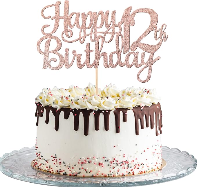 1 PCS Happy 12th Birthday Cake Topper Glitter Cheers to 12 Years Birthday Cake Pick 12 Fabulous Cake Decoration for Happy 13th Birthday Theme Party Decorations Supplies Rose Gold