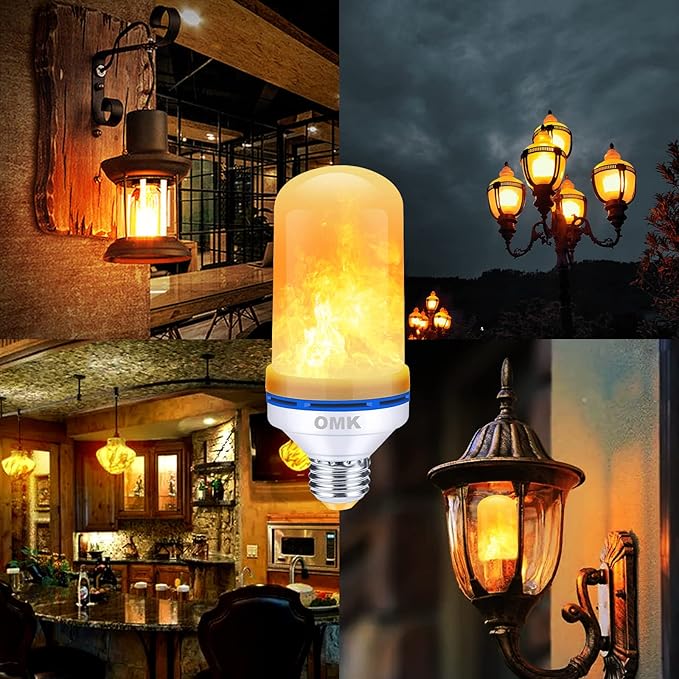 OMK Christmas Flame Effect Light Bulbs LED (6 Pack) Fire Light Bulb Flickering Light Bulbs for Porch Yard Outdoor Fake Fire Party Holiday Christmas Gifts Spooky Attractions Decoration