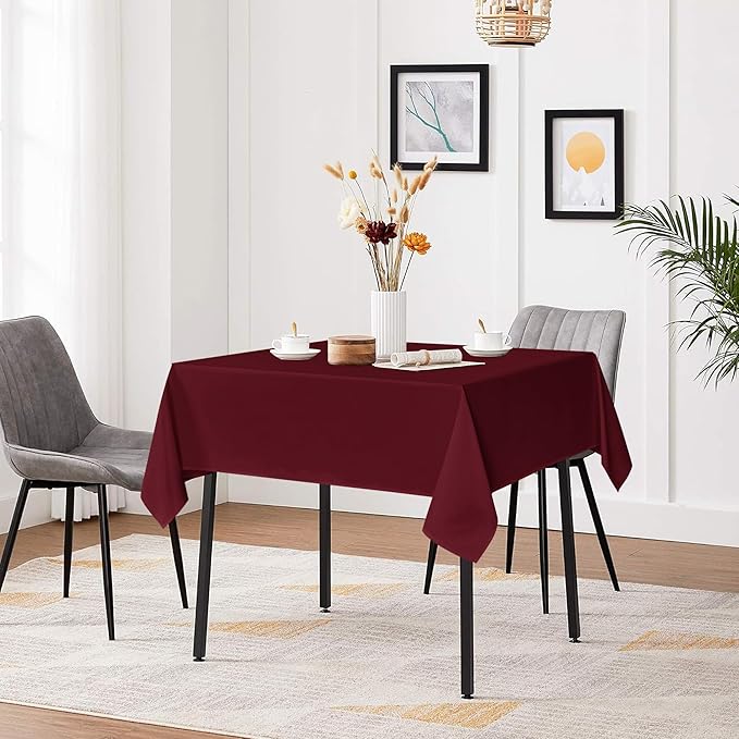 sancua Square Tablecloths 54x54 Inch Burgundy - Fabric Table Cloth for Square or Round Tables, Washable Polyester Table Cover for Christmas Dinner, Holiday Party, Decorative Display Tables
