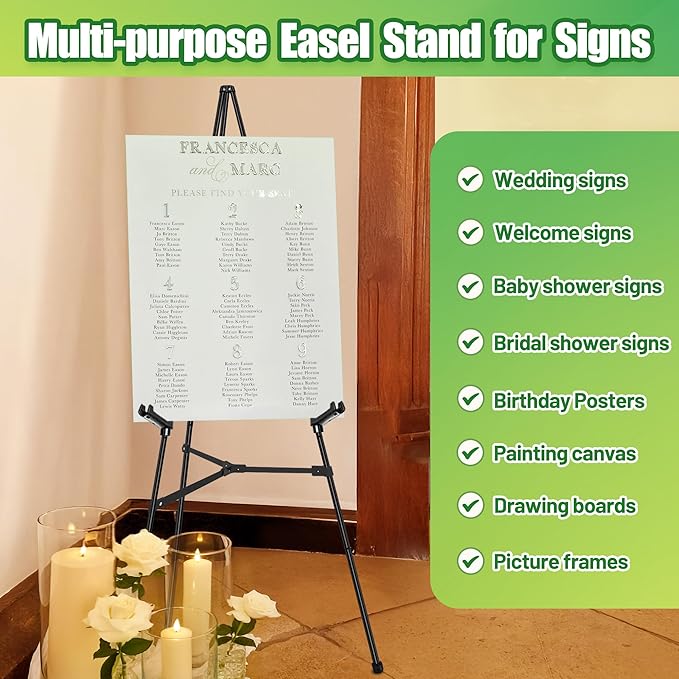 2Pcs Easel Stand for Sign - 63" Display Easel for Wedding Sign Stand Poster Stand, Lightweight Poster Easel for Painting, Folding Portable Easel Stand with Carrying Bag, Black