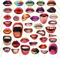 40pcs Party Photo Booth Props, Funny Lips Mouth Selfie Props Accessories with Stick for Halloween Birthday Wedding Graduation Supplies Decoration