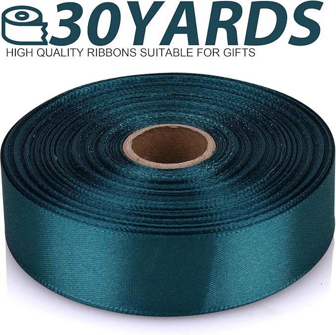 Greenish Blue Ribbon 7/8 Inch 30 Yards Satin Craft Ribbon-Single Face Polyester Ribbon for Handmade Roses,Gift Wrapping,Timeless Flower,Bouquets,Wedding and Party Decoration