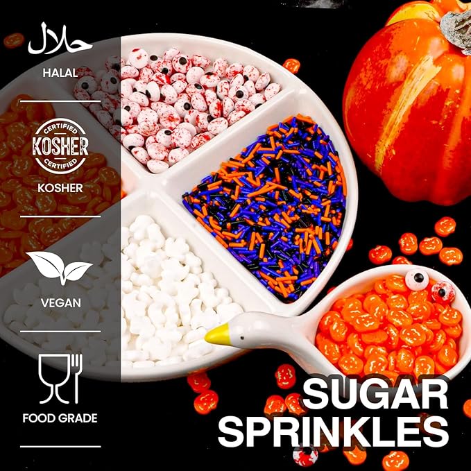 Halloween Sprinkles for Cake Decorating, Edible Candy Eyeballs, Pumpkin Sugar Sprinkles Mix, 160g/5.64oz, Perfect for Cake Decoration, Cupcake Decorations Ice Cream Toppings