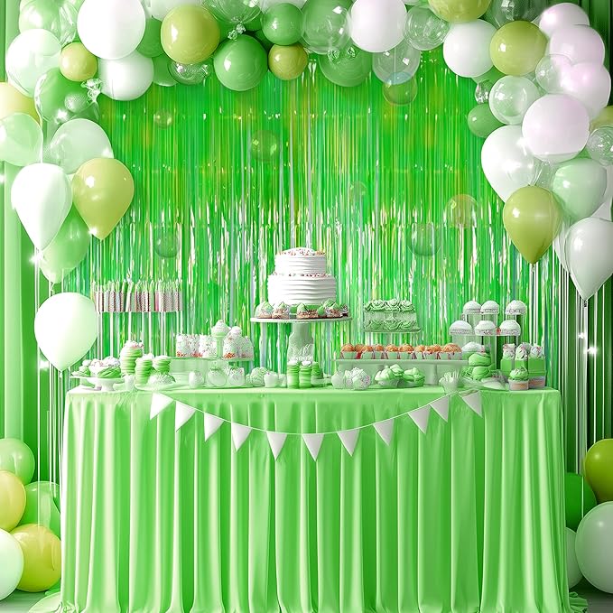 2 Pack Pink & Green Party Streamers Backdrop Curtains, 3.3x8.2ft Holographic Tinsel Foil Curtain Photo Booth Props for Birthday, Wedding, Holiday Celebration, Bachelorette, Theme Decorations