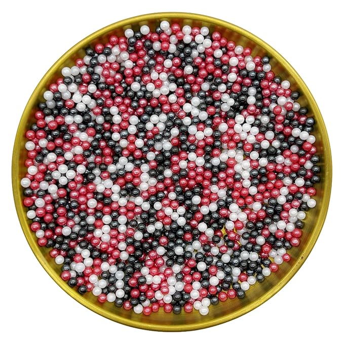 Edible Red & Black & White Pearl Sugar Sprinkles Candy 4mm Mini Pearls Cake Decorations Cupcake Toppers Cookie Decorating Perfect for Wedding Party Valentine Halloween Christmas Supplies 3OZ